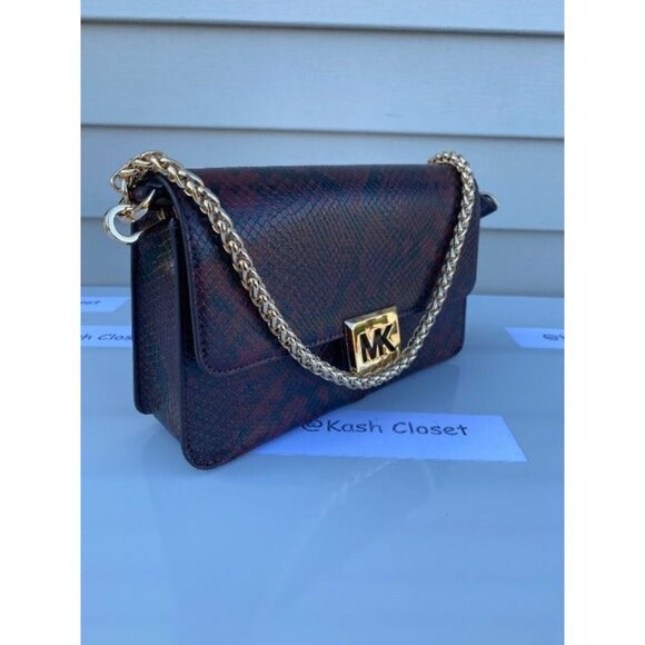 Michael Kors shoulder bag sonia medium snake print leather crossbody bag merlot - Picture 2 of 8